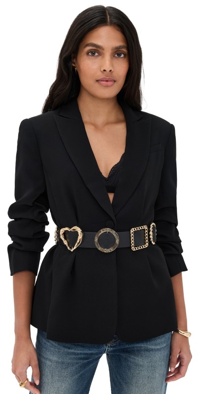 Cinq à Sept Gold Belt Scrunched Cheyenne Blazer Black
