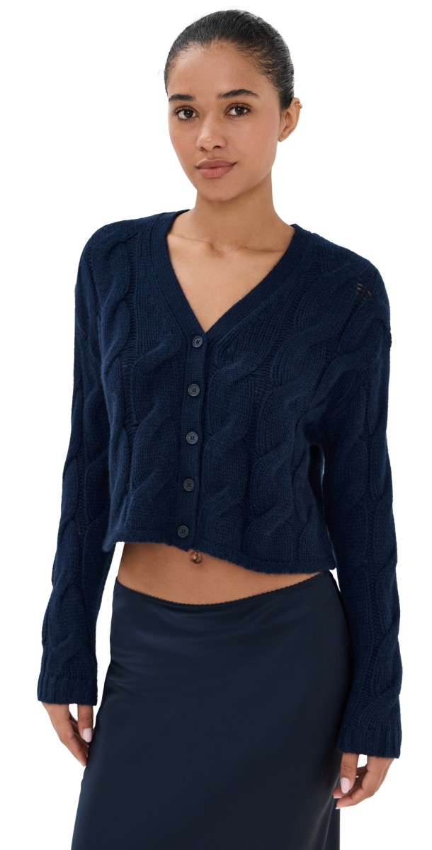 Sablyn Jolie Cropped Cashmere Cable Cardigan Midnight Navy