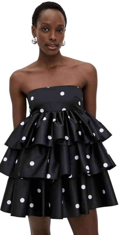 ROTATE Satin Ruffle Dress Black Comb.