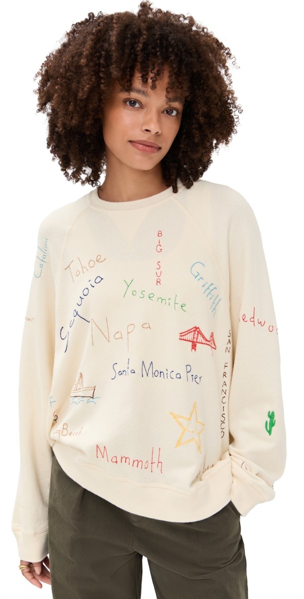 THE GREAT. The Slouch Sweatshirt with Golden State Embroidery Washed White