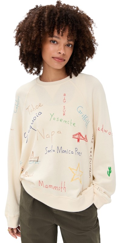 THE GREAT. The Slouch Sweatshirt with Golden State Embroidery Washed White