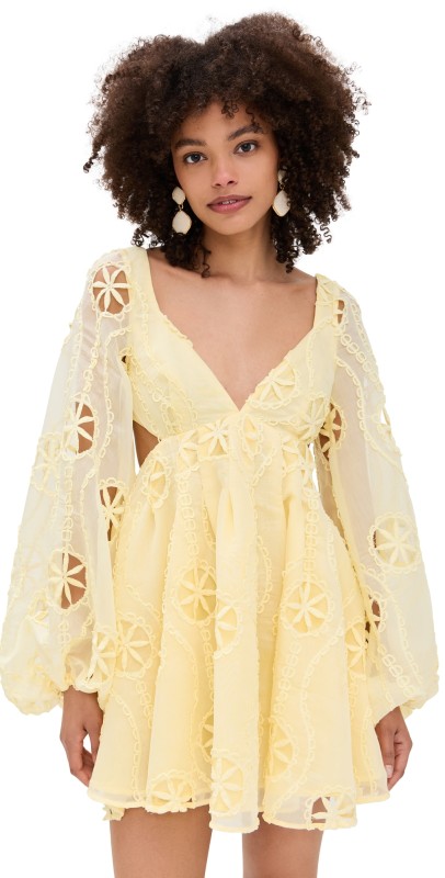 BARDOT Jovie Babydoll Mini Dress Lemon