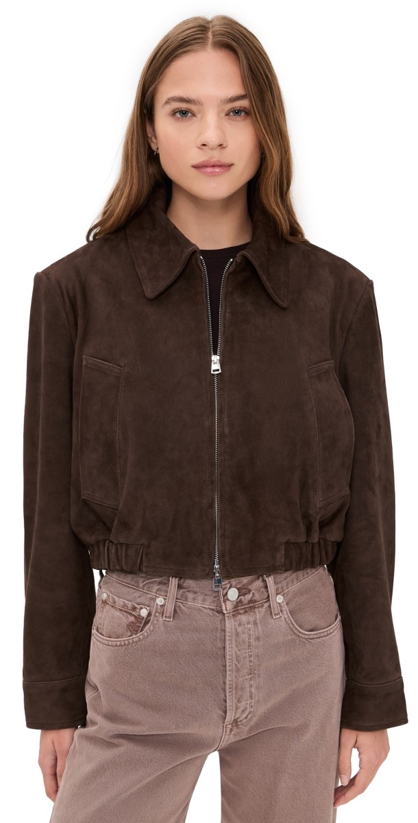 AGOLDE Nahla Cropped Suede Jacket Root