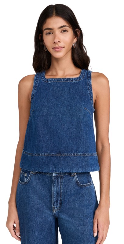 ALIGNE Meg Square Neck Shell Top Mid Blue