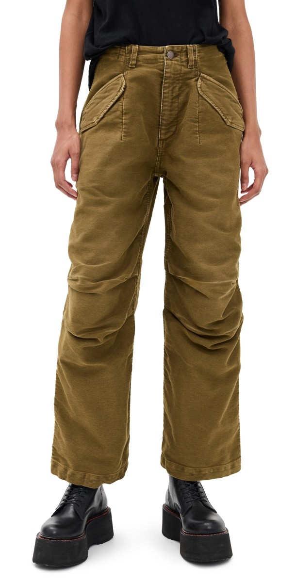 R13 Ankle Military Pants Olive Dyed Moleskin Green
