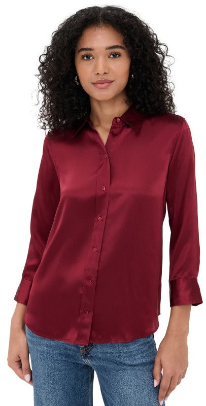 L'AGENCE Dani 3/4 Sleeve Blouse Black Cherry