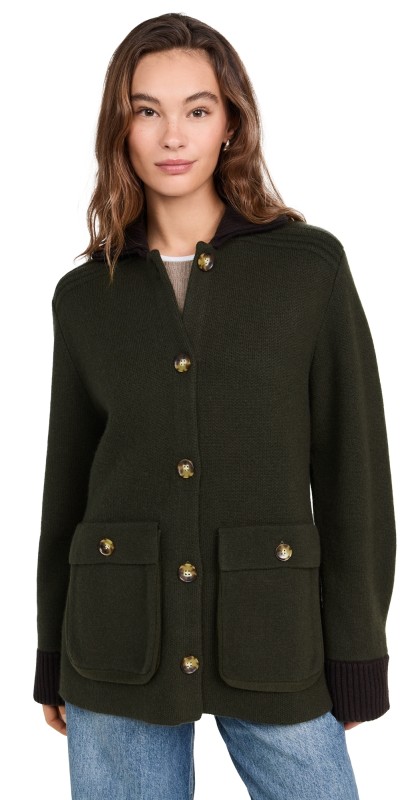 La Ligne Knit Work Jacket Dark Olive/Brown