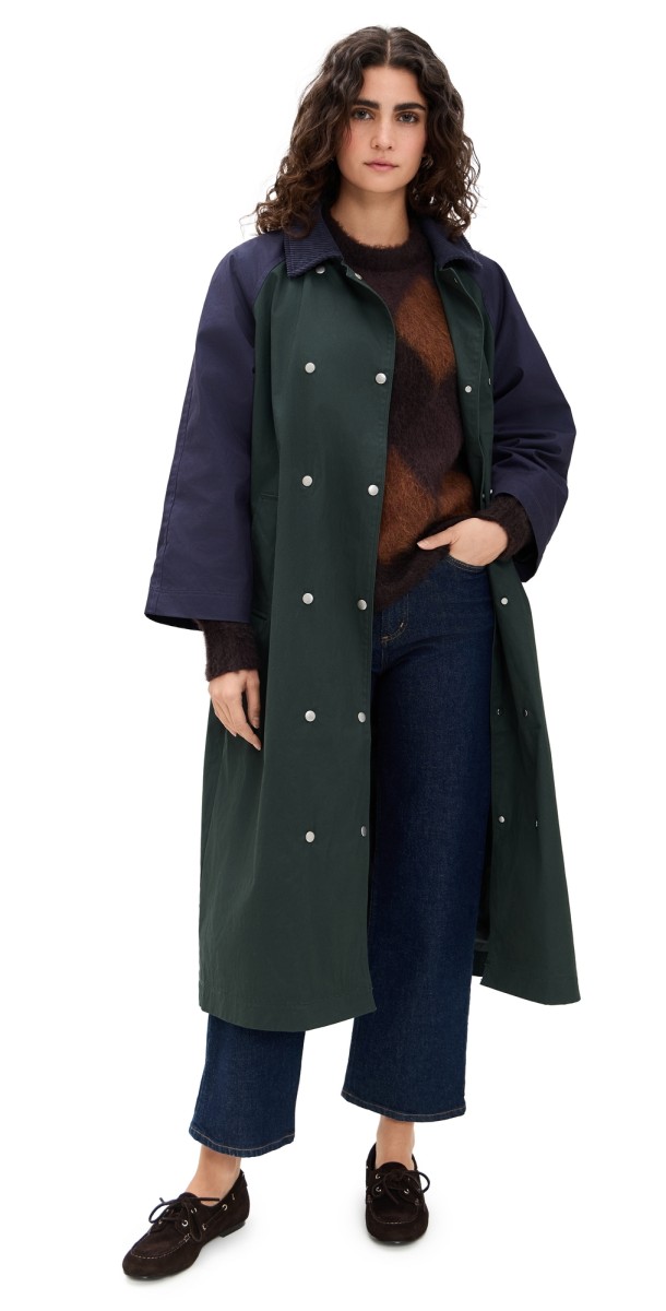 The Tiny Big Sister Color Blocked Trench Coat Bottle Green