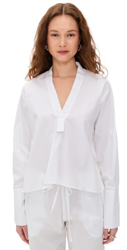 Enza Costa Poplin Mariner Shirt White