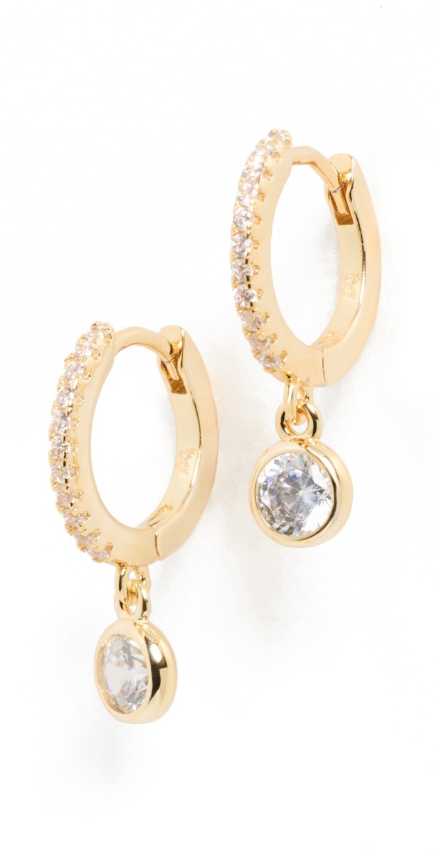 By Adina Eden CZ Bezel Dangling Huggie Earrings Gold