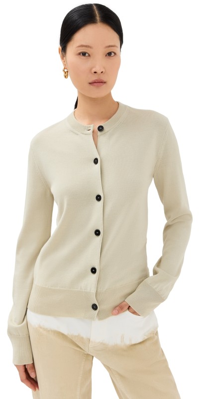 Jil Sander Wool Crew Neck Cardigan Lemon Green