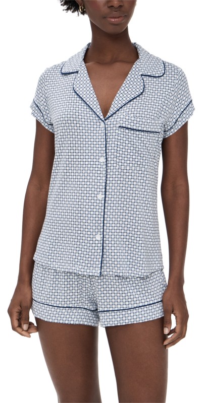 Eberjey Gisele Printed Shortie Pajama Set Geosphere Grey Dawn/Navy