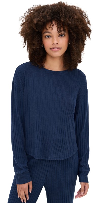Z Supply Elfie Rib Long Sleeve Top Blue Sapphire