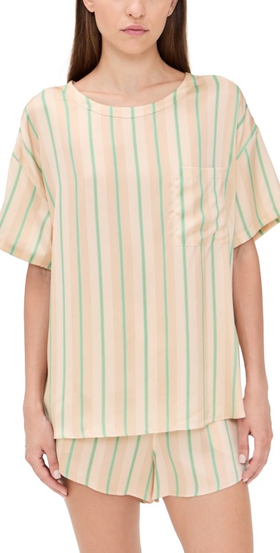 Lunya Washable Silk Tee Short Set Pampas Stripe