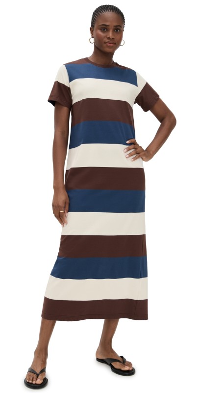 LE BOP Grace Midi Dress Chocolate/Blue/Ivory