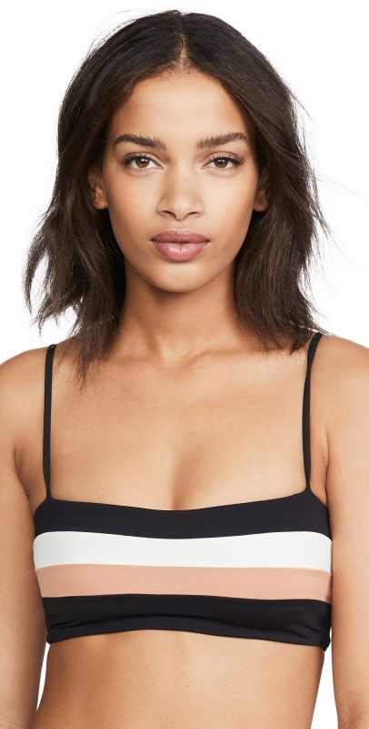 LSPACE Rebel Stripe Bikini Top Black/Cream/Chestnut