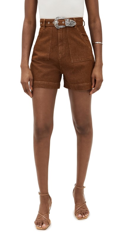 Marques'Almeida Brown Denim Shorts With Embellishment Belt Brown
