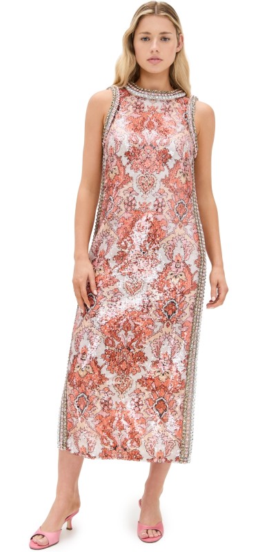 Cinq à Sept Sequin Damask Ayden Dress Pink Poppy Multi
