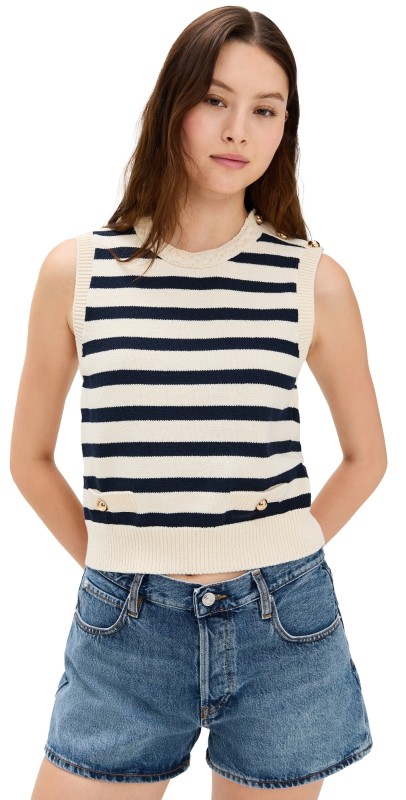 FRAME The Harbor Vest Navy Multi