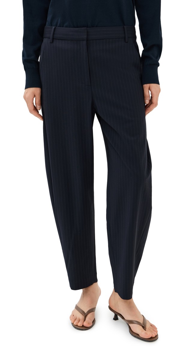 Tibi Dominic Pinstripe Reese Sculpted Trousers Navy Multi