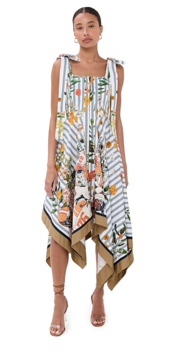 Monse Shoulder Ties Printed Midi Dress Ivory Multi