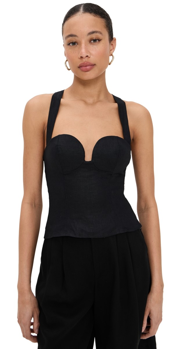 Reformation Nola Linen Top Black