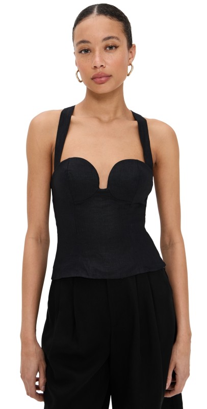 Reformation Nola Linen Top Black
