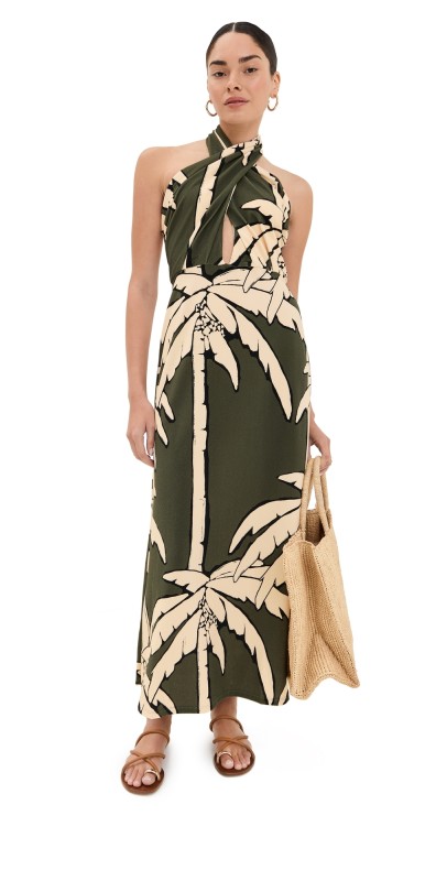 Johanna Ortiz Oceanic Mantra Ankle Dress Salty Palms Green/Ecru