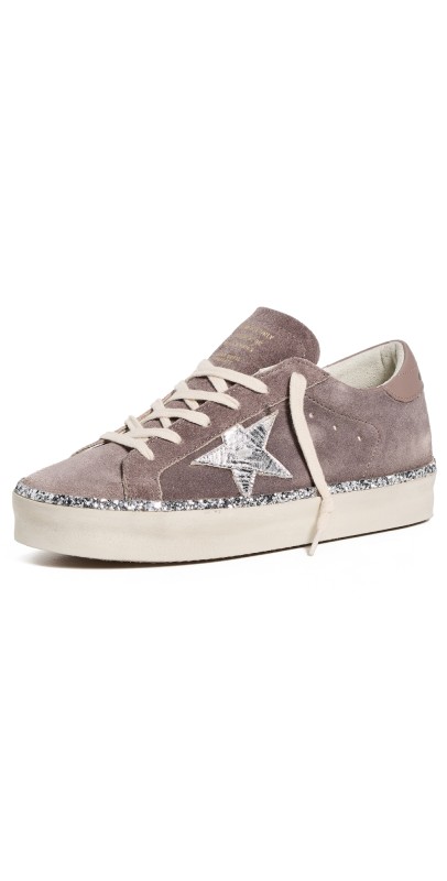 Golden Goose Hi Star Suede Upper Laminated Star Leather Heel Glitter Edge Sneakers Cinder/Silver