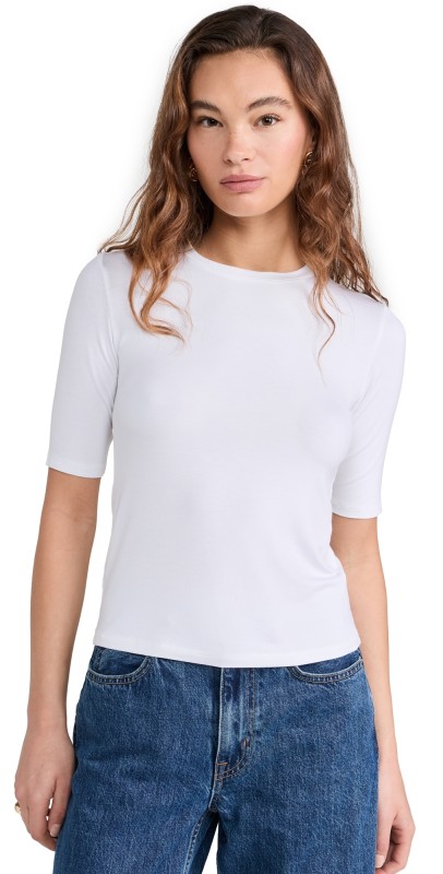 L'AGENCE Saundra Crew Neck 1/2 Sleeve Tee Black