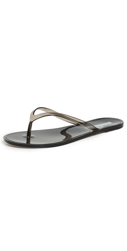 Black Suede Studio Crystal Jelly Flip Flops Black
