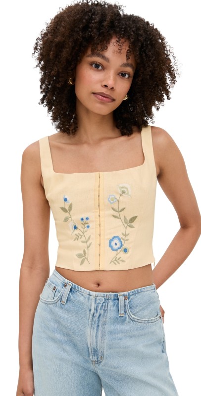 Reformation Juliet Linen Top Parmesan