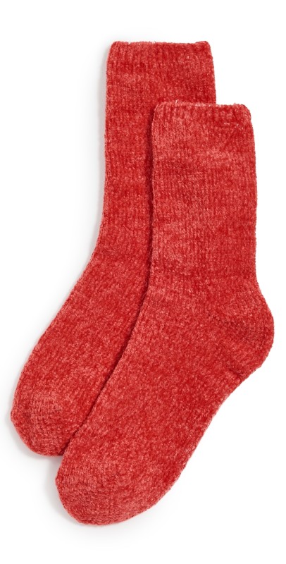 Stems Fuzzy Crew Socks Red
