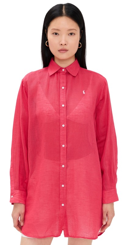 Polo Ralph Lauren Cotton Linen Boyfriend Shirt Coral