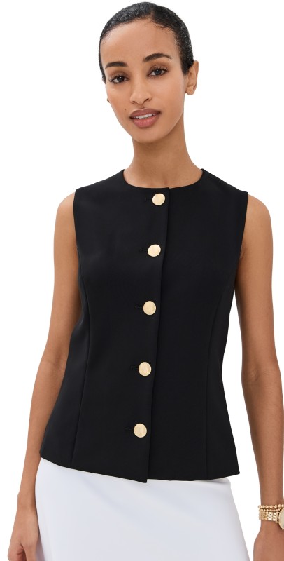 Rosetta Getty Sleeveless Button Front Top Black