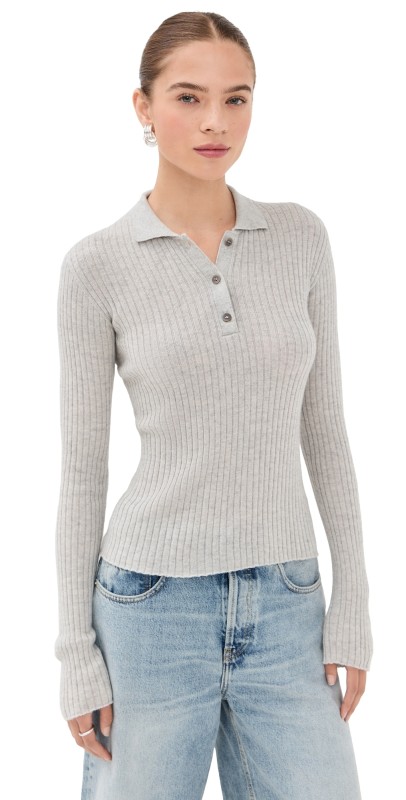 The Elder Statesman Silky Cashmere Polo Grey