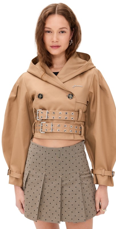 GANNI Bonded Cotton Short Jacket Tiger's Eye