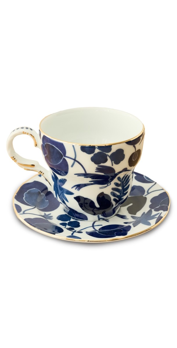 La DoubleJ Big Mama Mug and Saucer Wildbird Blu