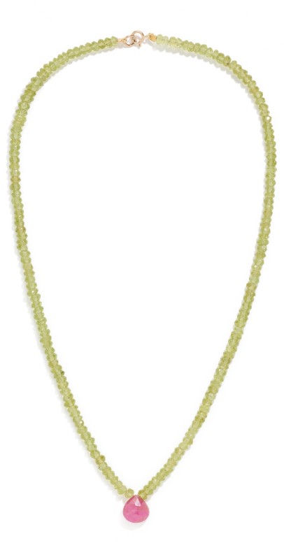 JIA JIA 14k Peridot Ruby Teardrop Necklace Green/Pink