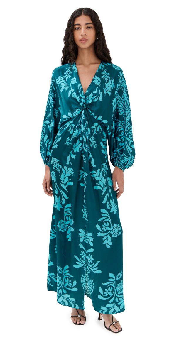 Figue Brenna Silk Dress Lustrous Lacework Gulf Teal