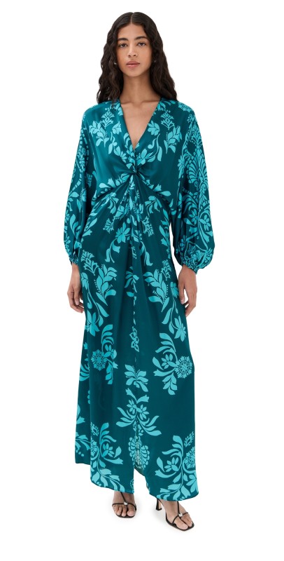 Figue Brenna Silk Dress Lustrous Lacework Gulf Teal