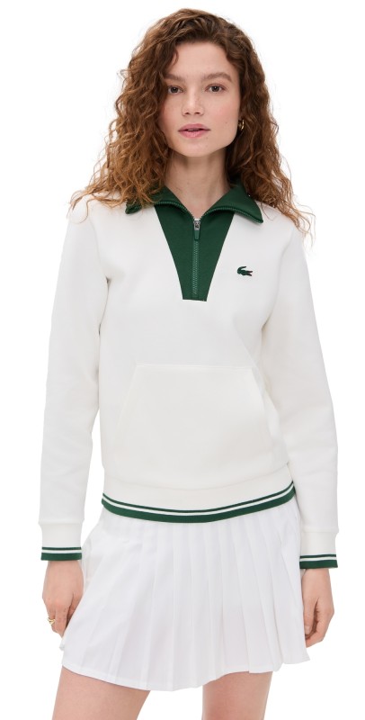 Lacoste Heritage Quarter Zip Sweatshirt White/Green