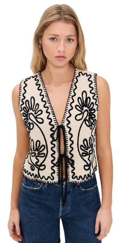 Line & Dot Maris Vest Ecru/Black