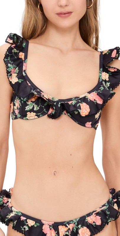 CAROLINE CONSTAS Anastasia Bikini Top Black Floral