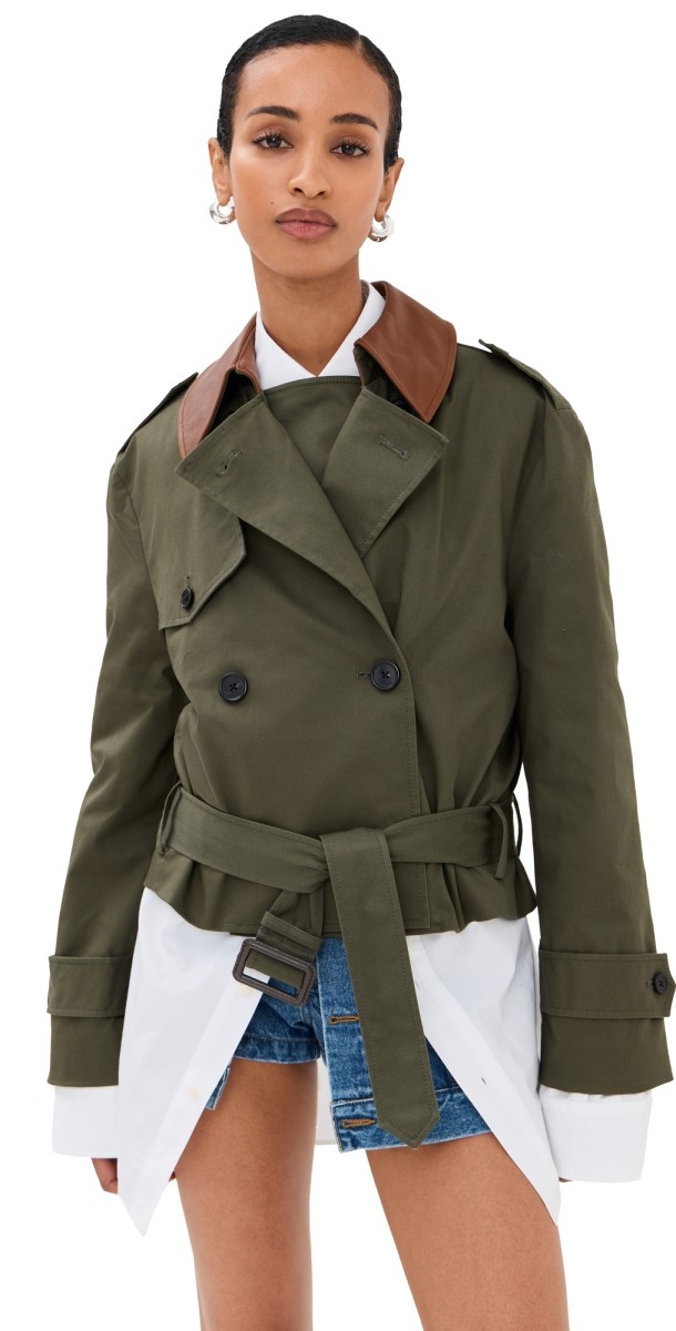 Monse Layering Cropped Trench Coat Olive