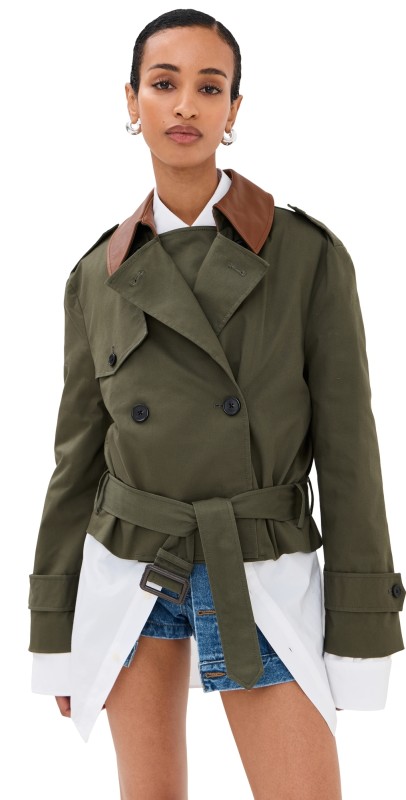Monse Layering Cropped Trench Coat Olive