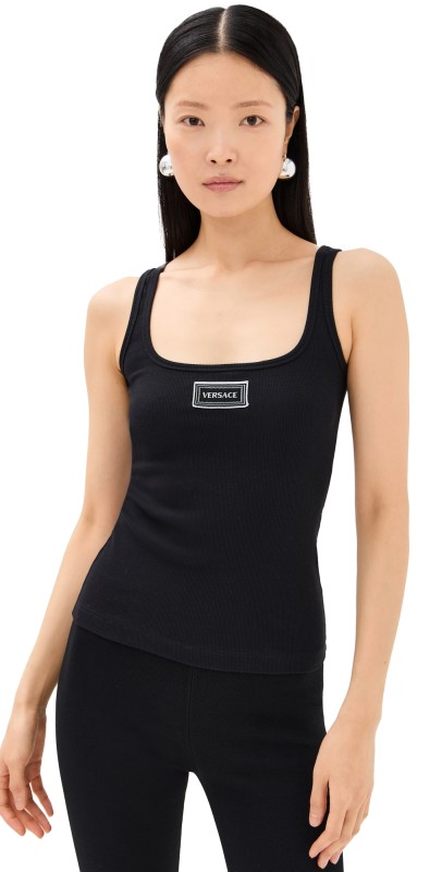 Versace Rib Tank Top with Embroidery Patch White