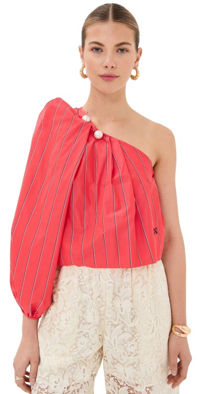 Nackiye Antiparos One Shoulder Shawl Top Persimmon