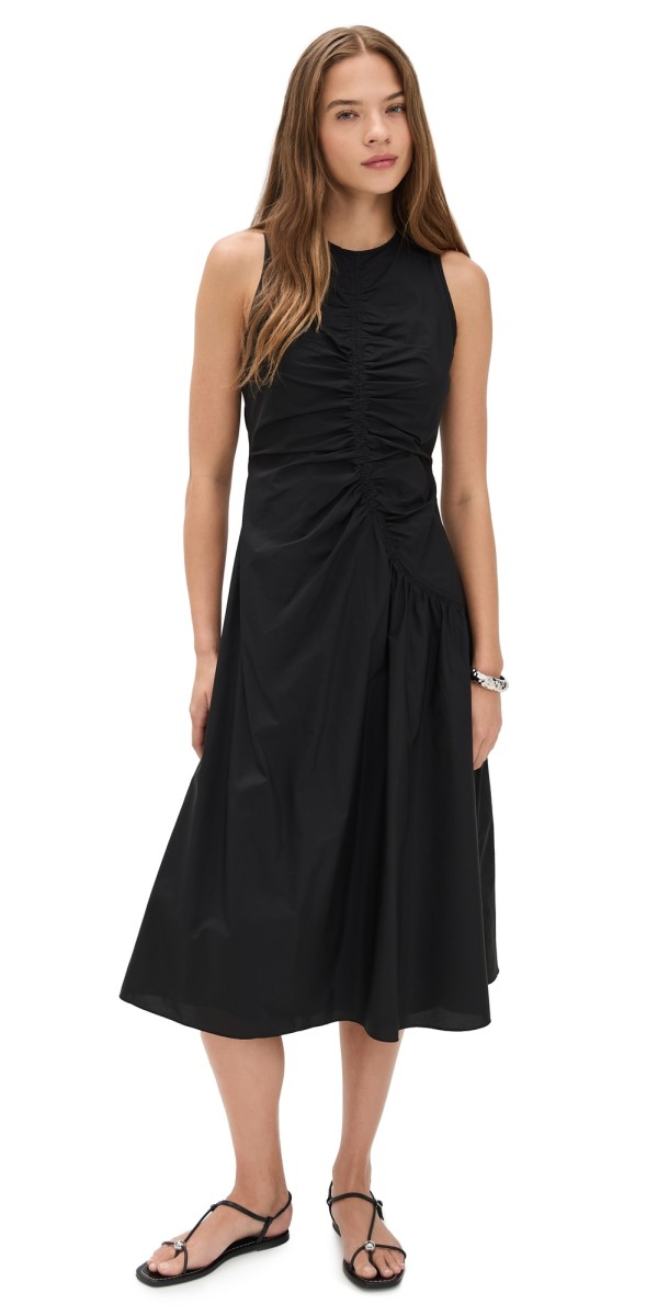 Theory Asymmetrical Ruched Tank Dress Black