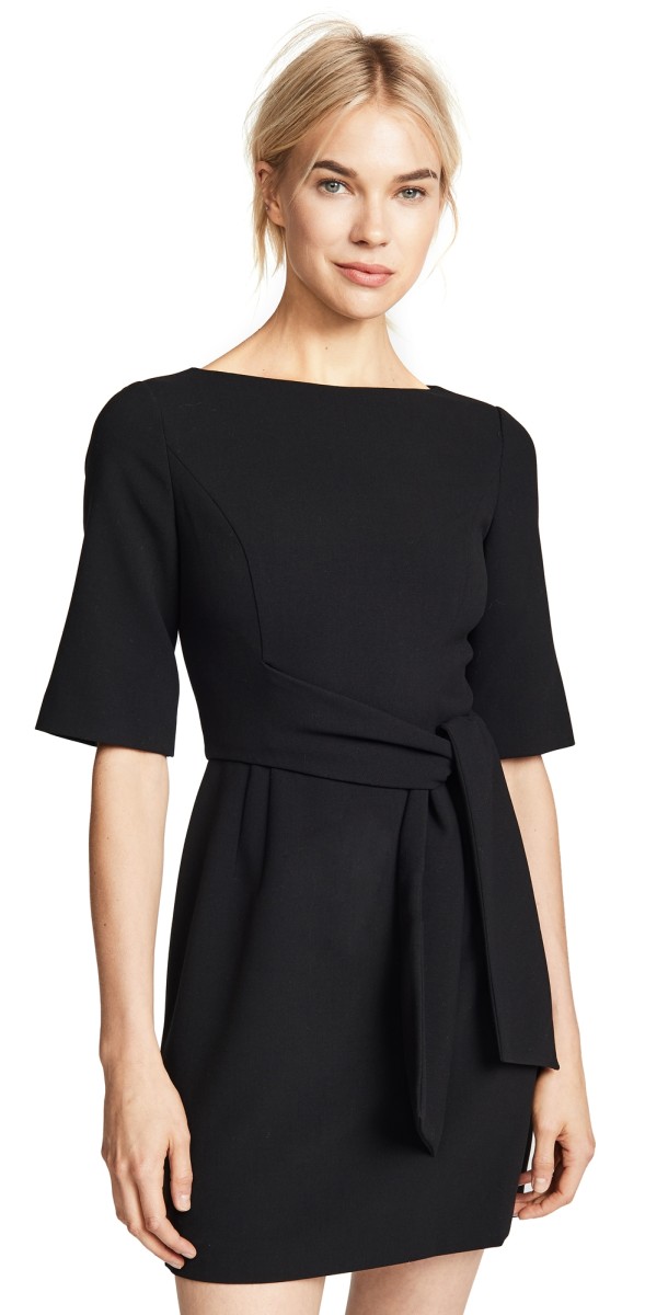 alice + olivia Virgil Boat Neck Wrap Dress Black